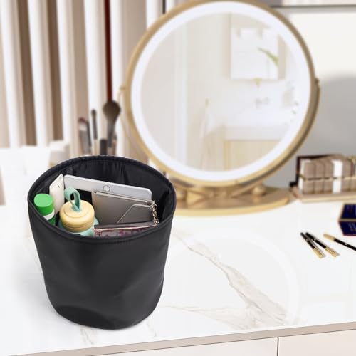 Purse Organizer Insert Nylon Round Bucket Bag Organizer for Handbag Small Tote Dividers Insert (Black) | Nylon Handbag Dividers for Inside Purse,Roomy Organizer for Bucket Bag,Round/Circular Bag Insert,5 Pockets/2 Colors - color: Black