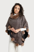 Saachi Style Faux Fur Poncho Pom Pom