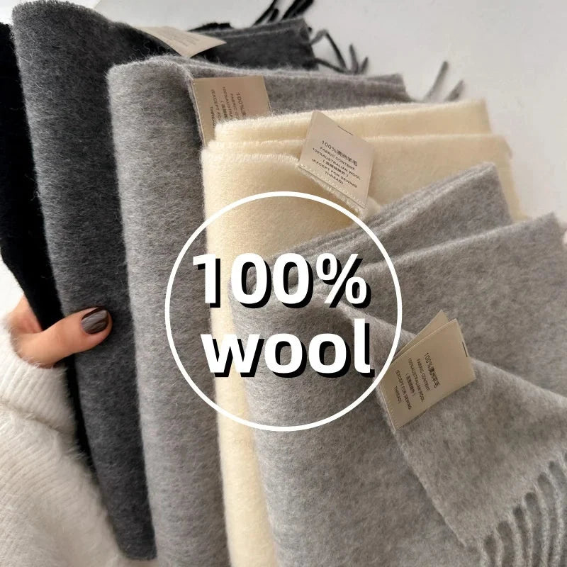 Quick Pick Grocers Winter Narrow Wool Scarf – 28 Colors, 100% Wool, Unisex Warm & Cold-Proof Solid Scarf