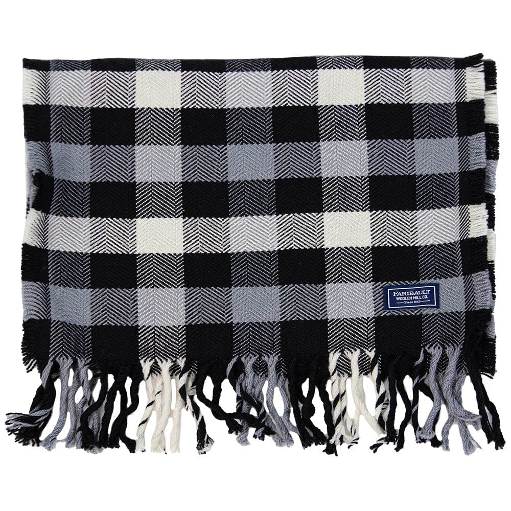 Faribault Mill Color Variation Factory Second Tri-Color Buffalo Check Wool Scarf - Gray